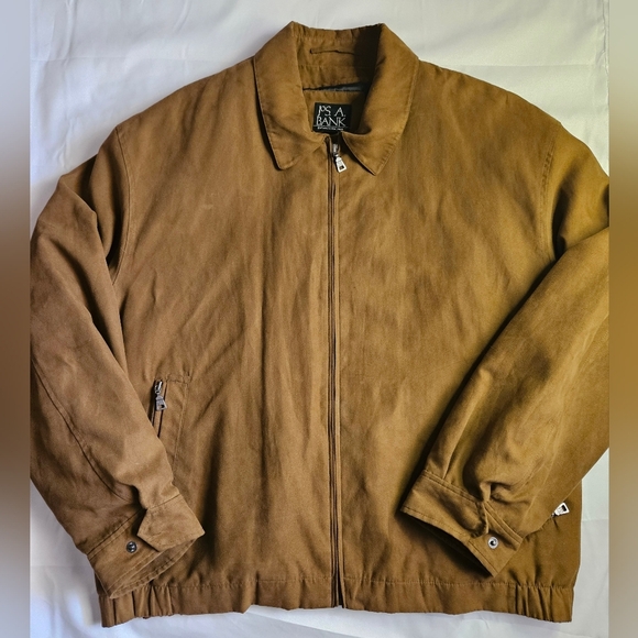 Jos A Bank Mens Brown Faux Suede Jacket With Removable Flannel Lining Size XL - Picture 1 of 12